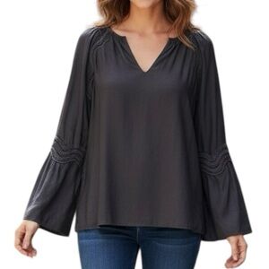 RAMY BROOK DARK GREY LONG SLEEVE BLOUSE TOP SIZE XS BELL SLEEVE